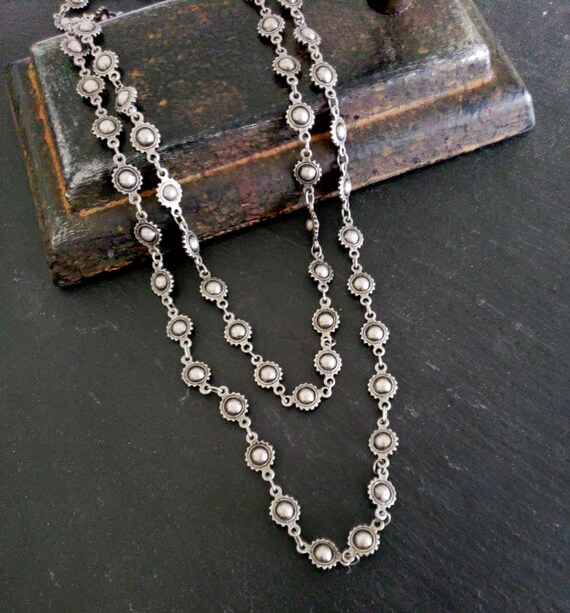 Long Silver Bead Chain Necklace Long Silver Chain Antique Etsy