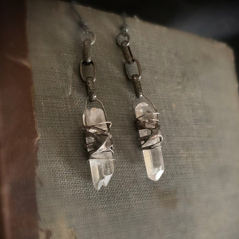 Rustic Raw Crystal Earrings, Crystal Statement Earrings, Real Crystal, Crystal Point, Raw Quartz, Boho Long Crystal, Quartz Crystal, ViaLove image 5