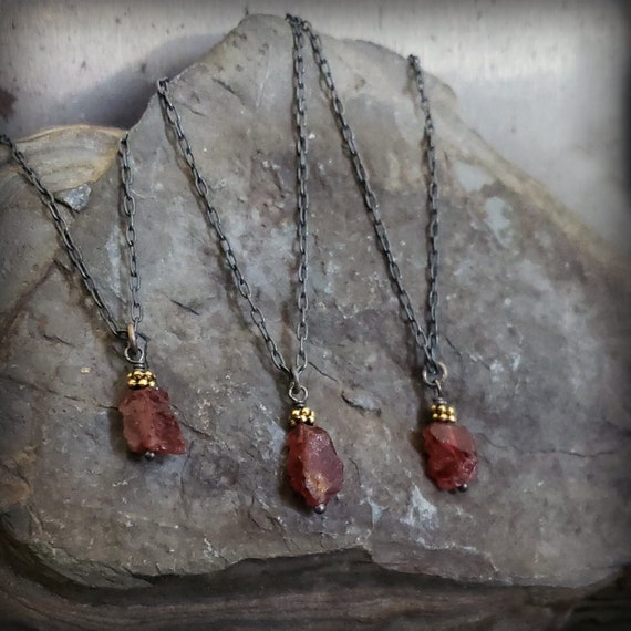 Raw Garnet Stone Sterling Silver Chain Necklace