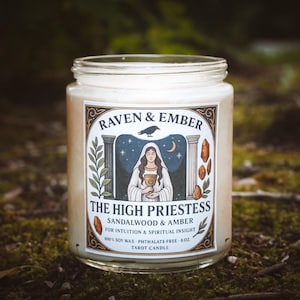 The High Priestess Tarot Candle | Sandalwood Scented Soy Candle | Self Care Ritual Gift | 8 oz Hand-Poured Witchy Candle for Inner Wisdom