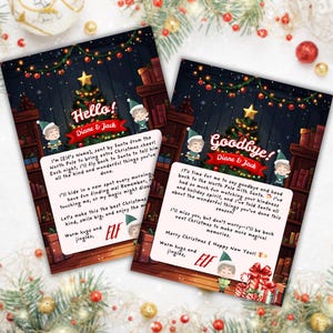 Tarjeta navideña con carta de llegada de elfo editable en Canva para niños Regalo para padres para niños Carta de elfo en el estante Idea de regalo para padre y madre