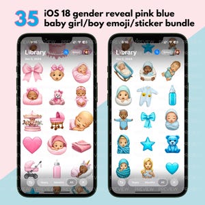 35 iOS 18 Gender Reveal Emoji Pack Pink and Blue Baby Girl and Boy Emoji Set Apple Stickers for iMessage and iOS 18 Baby Shower Emoji