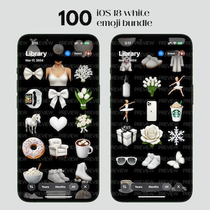100 iOS 18 White Emoji Pack Clean Girl Aesthetic iPhone Emojis Minimal Apple Stickers for iMessage iOS 18 Emoji Set for iPhone