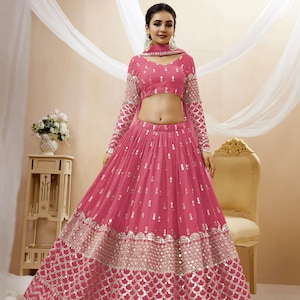 Exclusive Sequins Zari Embroidered Georgette Lehenga Choli – Semi Stitched party outfit, perfect for weddings, sangeet, and festive events