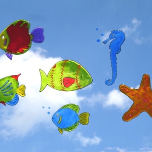 Sea World Set of 6- Family Window Art suncatcher clings, Stained glass like decals, Playroom, Home décor, Preschool decoration
