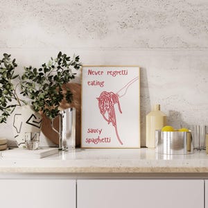 Pasta print, Spaghetti, Aesthetic Kitchen Decor, Pasta wall art, Spaghetti lover poster, Kitchen wall art, Pasta lover gift