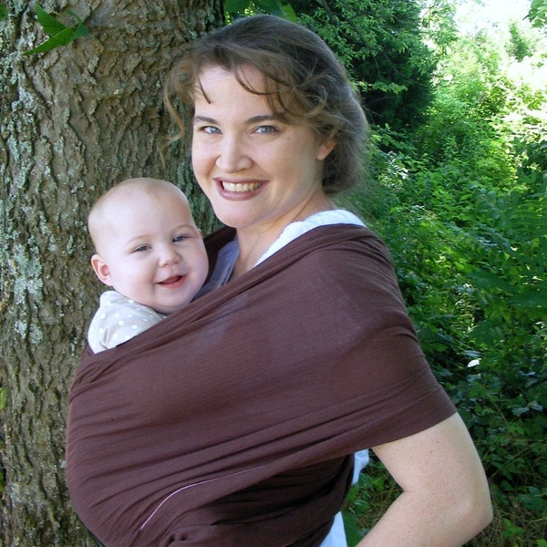 Gauze Baby Wrap Carrier - Airy Cotton in chocolate - DVD included, summer babywearing, lightweight wrapping, cool