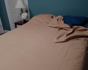 King Size Linen Blend Bedspread, Neutral Tan Coverlet, Oversized 120x120