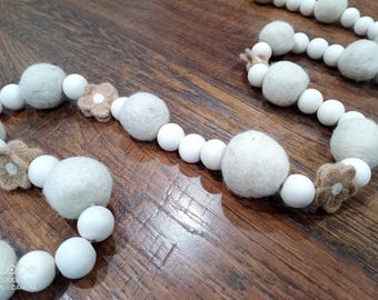 Whimsy, Wood, and Felt Garland. Neutral, Earthy - 3.8 ft Restful colors