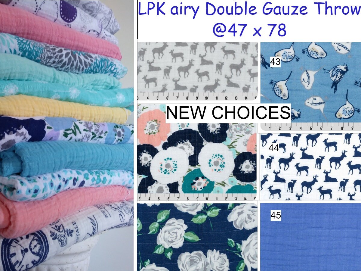 ADULT Double Gauze/Muslin Throw, Blanket 47 x 76, NEW options