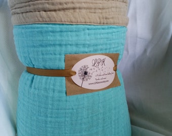 Adult Muslin Throw. Sand and Sea. 4 layer Gauze. Great Gift