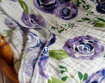 2 options. Fern or Purple Roses - super airy Muslin Adult Throw Blanket