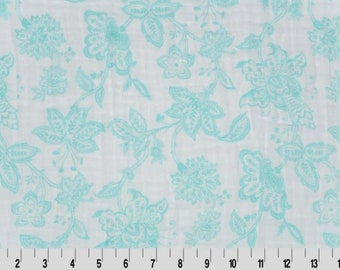 Muslin Fabric/ Cotton double gauze by the 1/2 yard or yard/  Embrace Shannon Fabrics Mint Floral