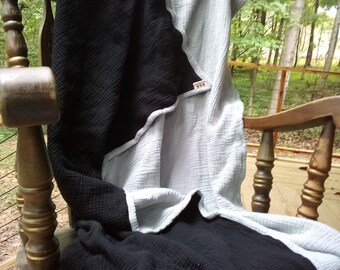 Adult Muslin Throw. Black and Gray. 4 layer Gauze. Great Gift