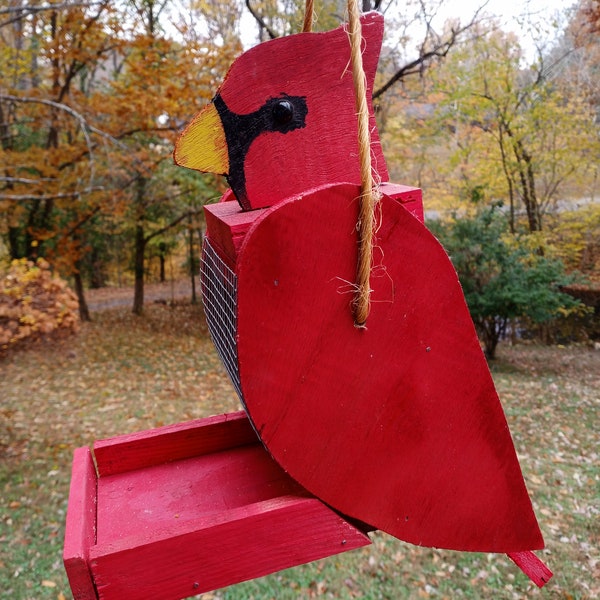 Wooden Handmade Cardinal Birdfeeder - made by 13 year old