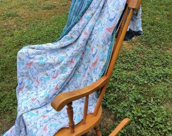 Adult sized Muslin Blanket: 4-Layer Cotton Gauze Throw - light and airy. Stripe safari.