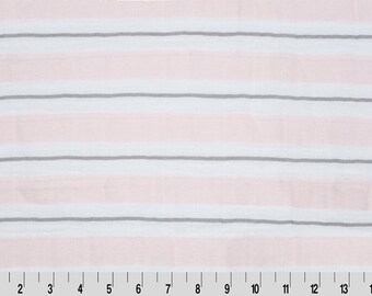 NQP. Double Gauze Fabric/ Cotton Gauze/  Embrace Shannon Fabrics Pink Gray Ribbon stripe