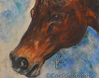 Brown Horse with Black Mane Art Pastel Drawing Matted By Cori Solomon