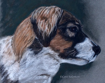 Brown White & Black Rescue Dog in Profile Pastel Drawing Dog Art By Cori Solomon