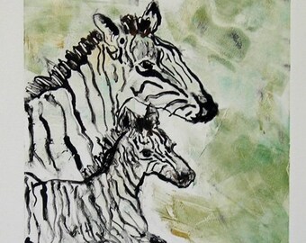 Zebra Wildlife Art Monotype By Cori Solomon