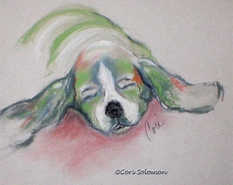 Basset Hound Dog Art Abstract Framed Pastel Drawing By Cori Solomon