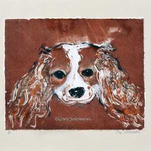 Arte de Cavalier King Charles Spaniel, impressão feita à mão por Cori Solomon