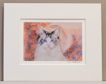 Cat with Blue Eyes Signed Matted Print By Cori Solomon