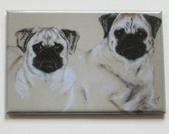 Two Fawn Pugs Dog Art Magnet By Cori Solomon