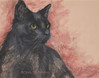 Black Cat Art Signed Matted Print By Cori Solomon