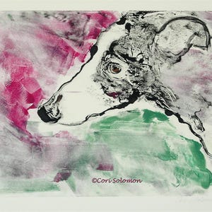 Greyhound Dog Art Hand Pulled Print Monotype Framed By Cori Solomon