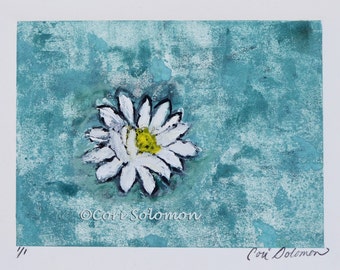 Single Lotus Flower Art Framed Monotype Hand Pulled Print By Cori Solomon