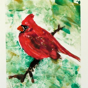 Cardinal Red Bird Art Hand Pulled Print Matted By Cori Solomon