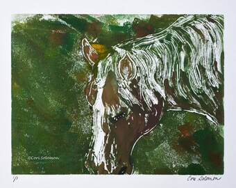 Brown Horse Art Hand Pulled Print Monotype Framed By Cori Solomon