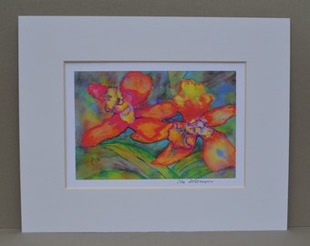 Hawaiian Orchids Flower Art Signed and Matted Print By Cori Solomon