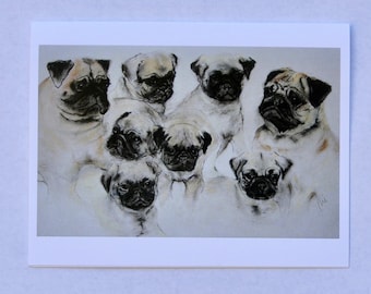 Family of Pugs Dog Art Note Cards By Cori Solomon