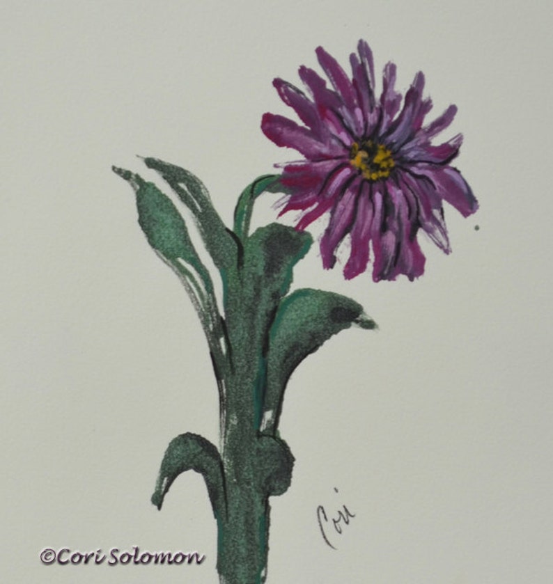 Original Monotype Hand Pulled Print of a purple Flower Daisy Flower © Cori Solomon