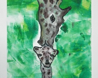 Giraffe Wildlife Art Monotype By Cori Solomon