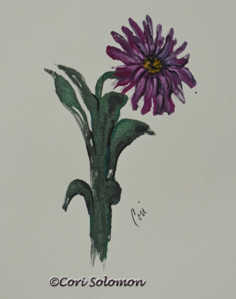 Original Monotype Hand Pulled Print of a purple Flower Daisy Flower © Cori Solomon