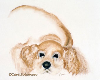 Cocker Spaniel Dog Art Framed Pastel Drawing By Cori Solomon