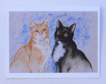 Two Cats Orange and Black Tabby Cat Art Note Cards By Cori Solomon
