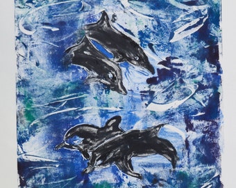 Dolphin Art The Deep Sea Hand Pulled Print Monotype By Cori Solomon