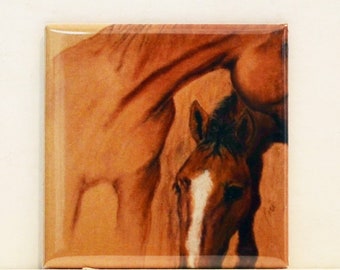 Two Horses Art Square Magnet By Cori Solomon