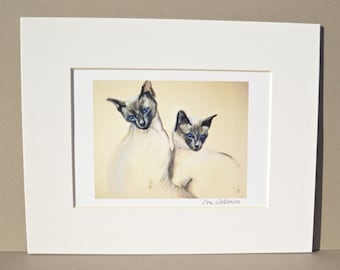 Two Siamese Cats Cat Art Signed Matted Print By Cori Solomon