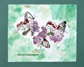 Flower and Butterflies Monotype Hand Pulled Print By Cori Solomon