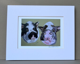 Two Pot Belled Pigs Pig Art Signed Matted Print By Cori Solomon