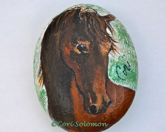 Bay Horse Acrylic Rock Art Stone Art by Cori Solomon