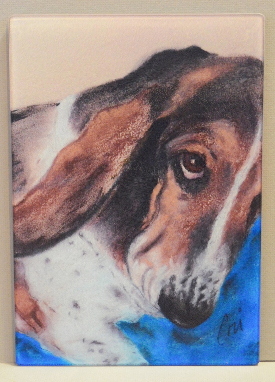 Basset Hound Dog Art Glass Cutting Board by Cori Solomon Etsy