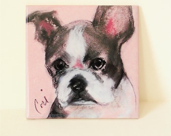 Boston Terrier Art Square Magnet By Cori Solomon