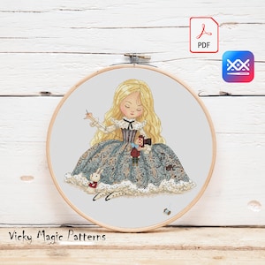 Cross stitch pattern PDF "Alice with Toys" chart crossstitch DMC xstitching xstitch embroidery pattern cross stitch hobby needlework
