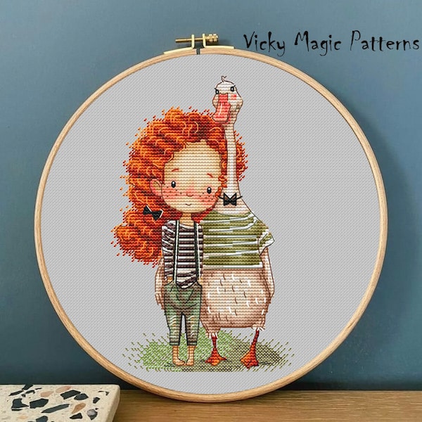 Patrón de punto de cruz PDF y Saga "Lucy y ganso" gráfico punto de cruz DMC xstitching xstitch bordado hobby costura punto de aguja